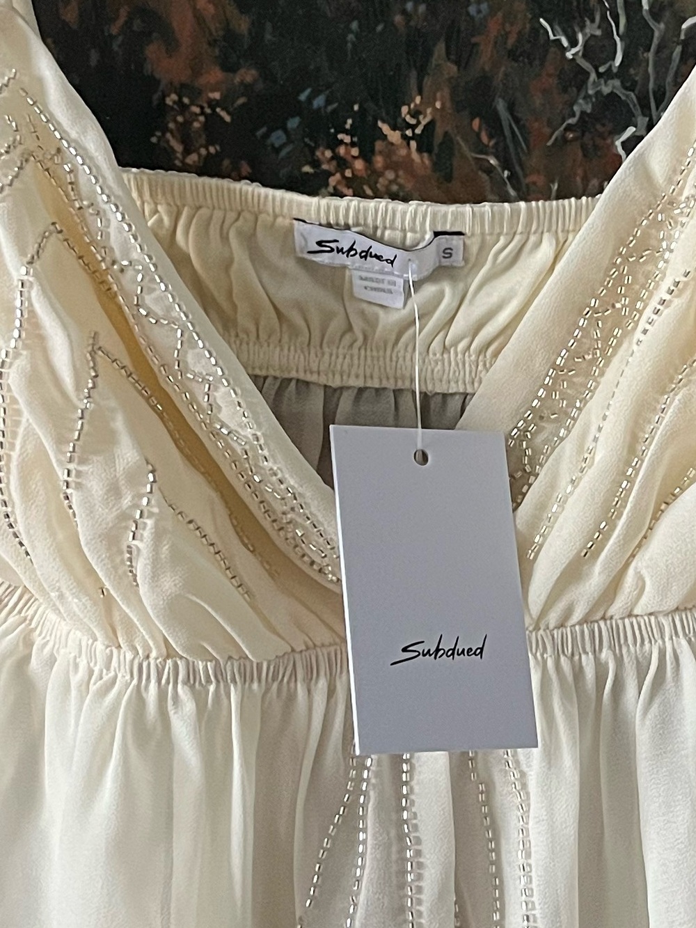 Ivory Embellished Beaded Spaghetti Strap Camisole